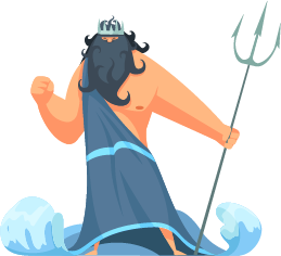 cartoon poseidon with his trident